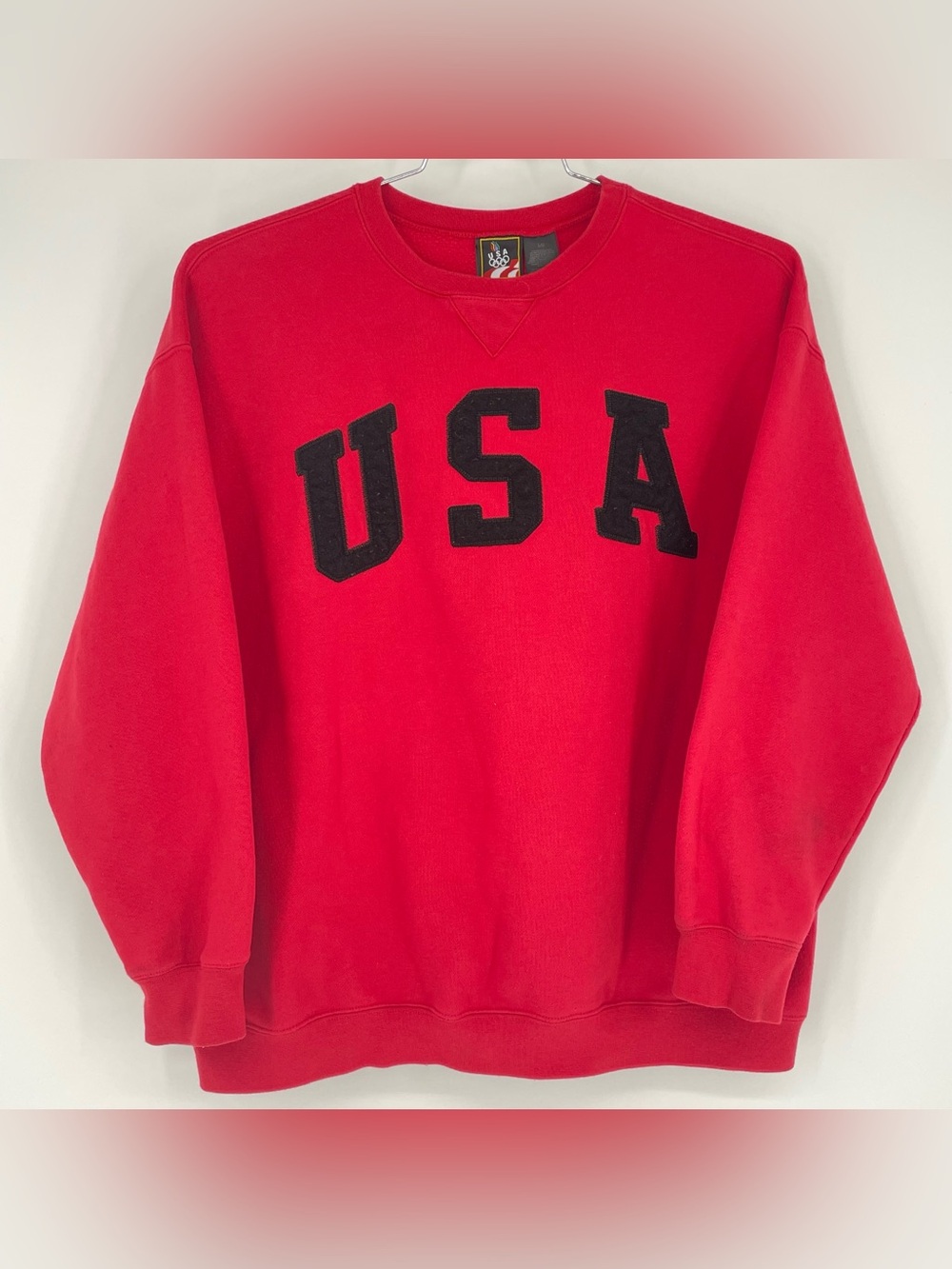 Vintage USA Sweatshirt Mens L Logo Red Fleece Crewneck 90s Pullover